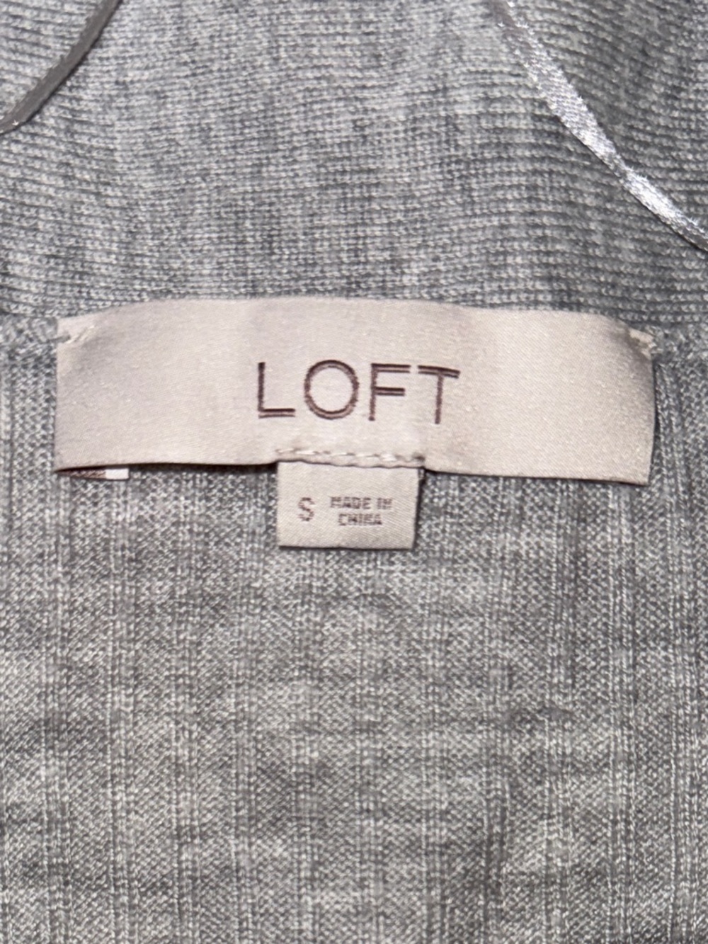 LOFT Light Gray Open-Front Ribbed Cardigan - Picture 4 of 4